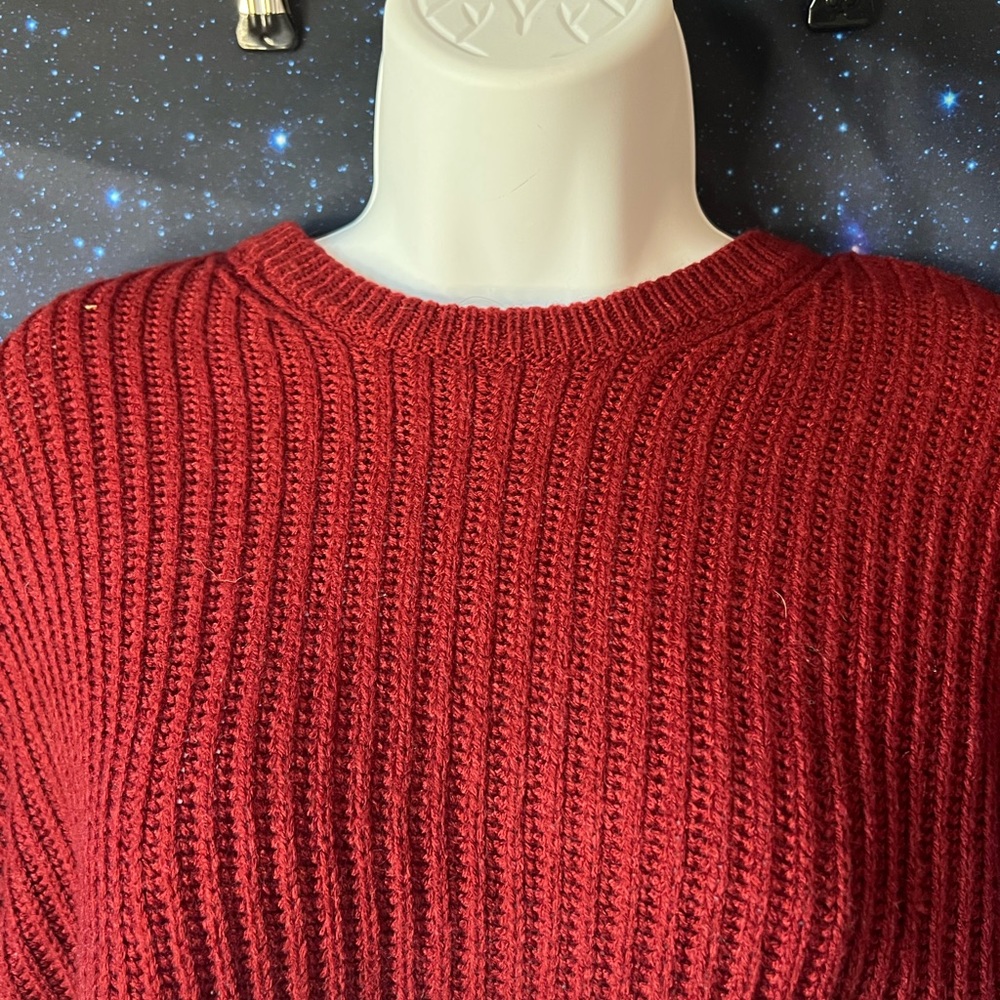 Small - burgundy & white - crop knit sweater - Picture 4 of 5